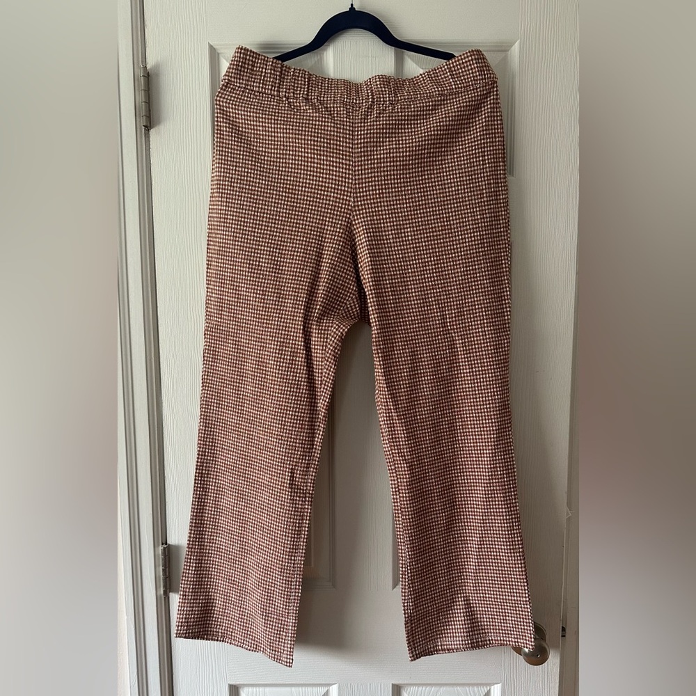 Free People Brown Checkered Pants XL